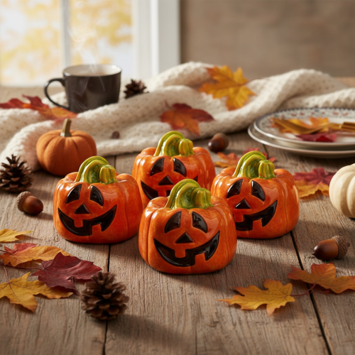 Dekorativ pumpafigur i keramik för höst och Halloween, 8 cm | Floristik24.se