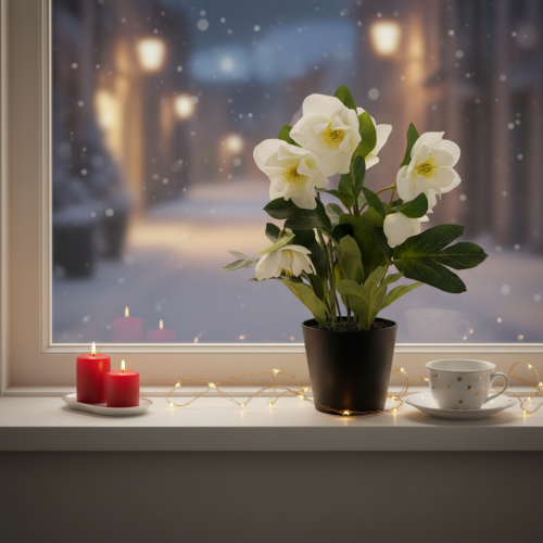 Konstgjord julros, krukblomma, bordsdekoration, 34 cm | Floristik24.se