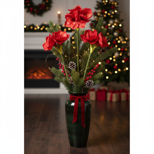 Konstgjord amaryllisblomma, röd, lång stjälk, för vas och arrangemang, 77 cm | Floristik24.se