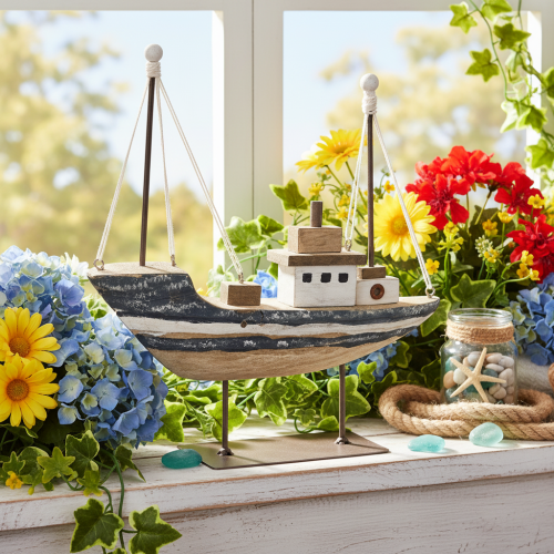 Skeppsdekoration, maritim stil, trä med stativ, 20 cm | Floristik24.se