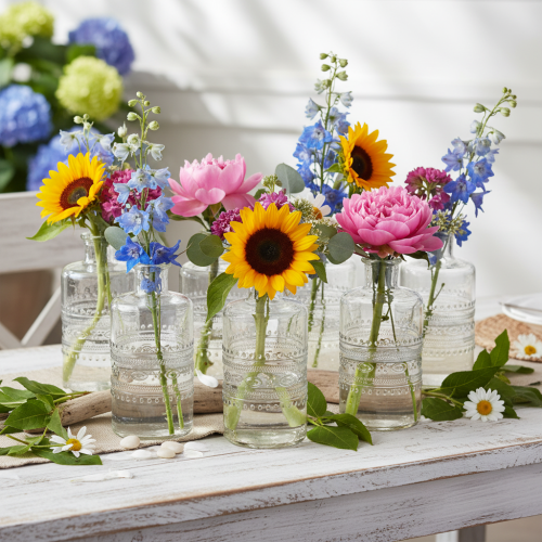 Glasflaska med mönster, cylindrisk, klar, dekorativ vas, 15 cm, 6 stycken | Floristik24.se
