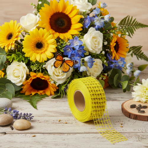 Gult nätband, 4,5 cm, presentband för kreativ dekoration | Floristik24.se