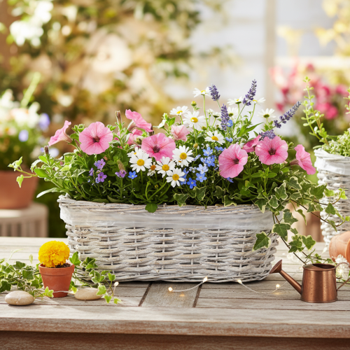Korgplanter med folieinsats, oval, vit, 37 cm | Floristik24.se