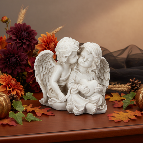 Ängeldekoration Barn Ängelpar med Hjärtskulptur 24cm | Floristik24.se