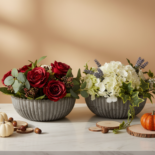 Rund, räfflad skål, dekorativ behållare för blomsterarrangemang, 20 cm, 2 stycken | Floristik24.se