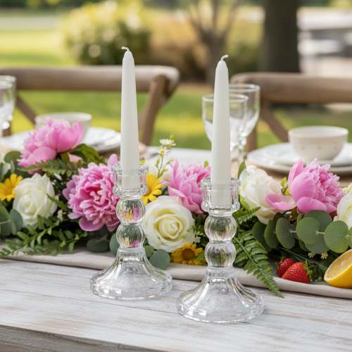 Transparent ljusstake, klassisk design, bordsdekoration, 12 cm, 2 stycken | Floristik24.se