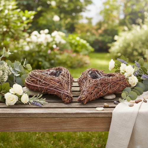 Artikel Hjärtformad skål med grenar och folieinsats för blomsterarrangemang, 14 cm, 2 stycken
