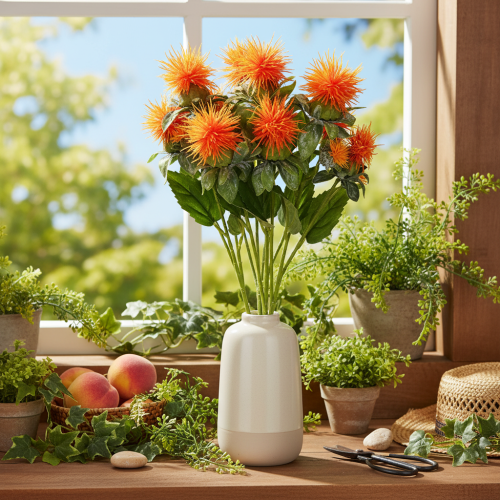 Artikel Konstgjord orange safflor som konstgjord blomma för vaser och dekoration, 55 cm, 4 stycken