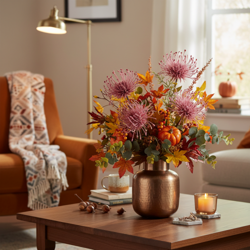 Artikel Konstgjord blomma nåldyna protea blommande gren 65cm 3st