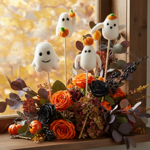 Artikel Spökfigurer på träpinnar, Halloweendekoration, 54 cm, 8 stycken