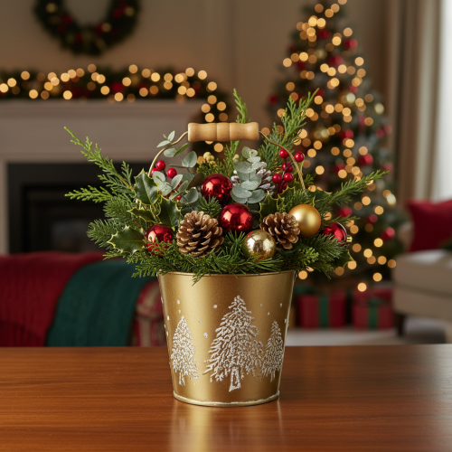 Metallhink Julgransplanter Guld Ø12cm H11.5cm | Floristik24.se