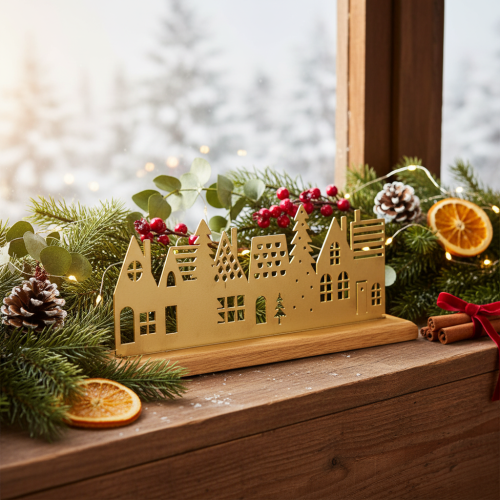 Hussilhuettdekoration advent på träbas 29 cm | Floristik24.se