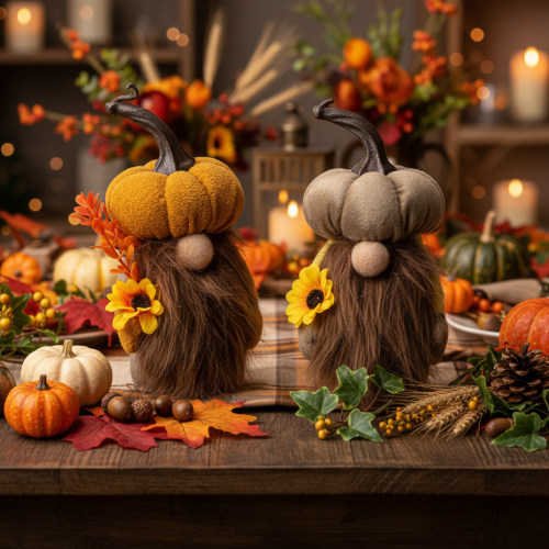 Höstfigur pumpagnom med solros och skägg 16cm 2 st | Floristik24.se