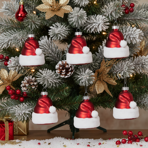 Julkulor tomtehatt glas 8cm 6st | Floristik24.se