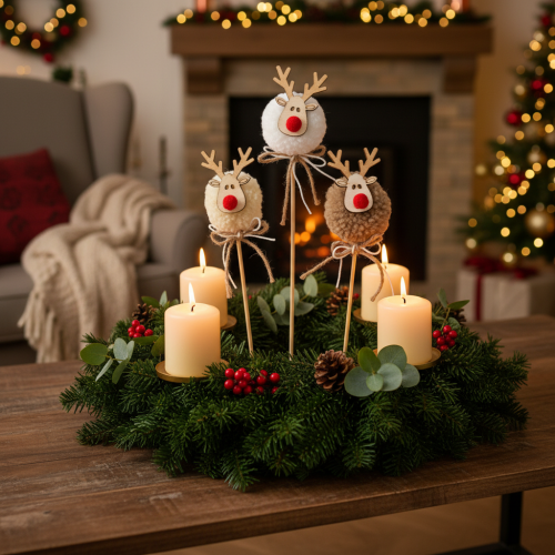 Dekorativa renfigurer med pompoms och julpinnar 24 cm 12 st | Floristik24.se