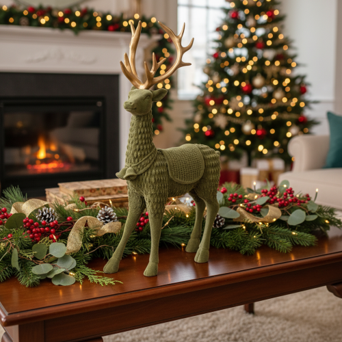 Dekorativ stående hjortfigur, flockad med horn, 31 cm | Floristik24.se