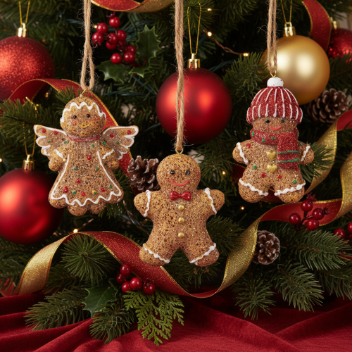 Dekorativa hängande ornament, konstgjorda pepparkaksfigurer, 7 cm, 3 stycken | Floristik24.se