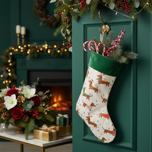 Julstrumpa med taxmotiv, 50 cm | Floristik24.se