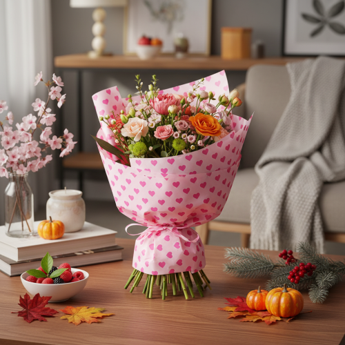 Artikel Manschettpapper med hjärtmotiv, rosa, 25 cm, 100 m