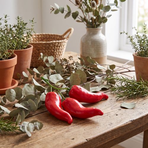 Artikel Matdocka med röd chilipeppar 9 cm på grenen
