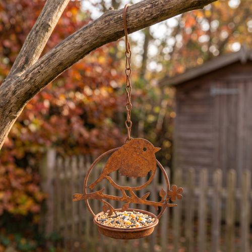 Metallfågel för upphängning, matplats, fågel med krokpatina 11,5×13cm | Floristik24.se