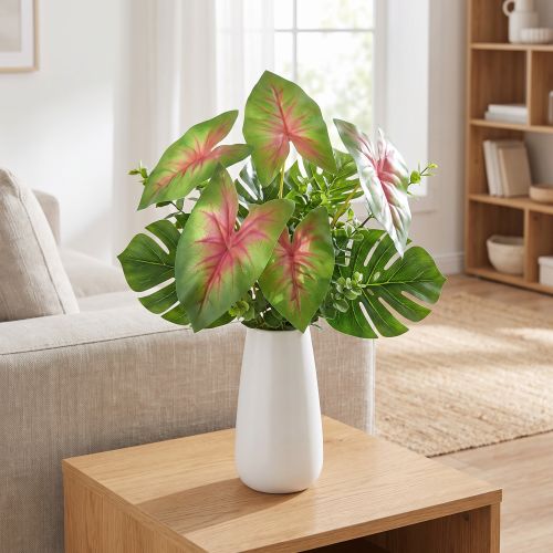 Konstgjord kaladium sexbladig grön/rosa konstgjord växt som äkta! | Floristik24.se
