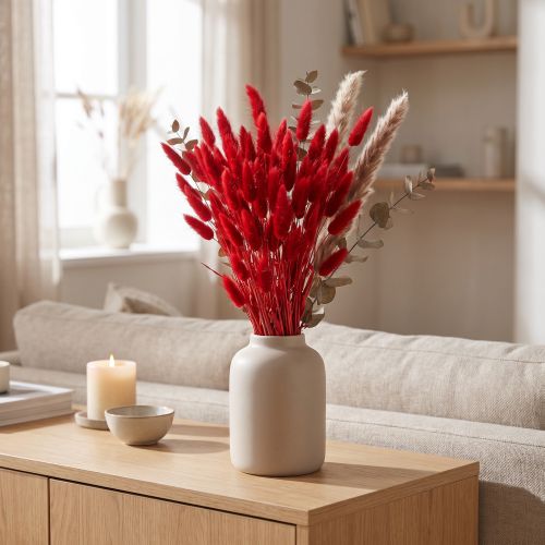 Dekorativt gräs rött, Lagurus, sammetsgräs, torkade blomsterarrangemang L20–50cm 25g | Floristik24.se