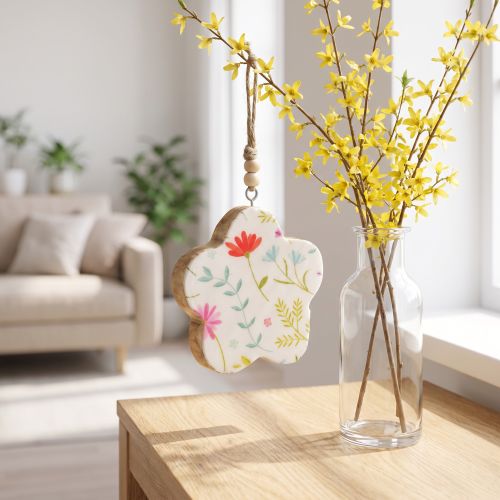 Dekorativ hängare blomma träblank vit färg Ø9,5cm 20cm | Floristik24.se
