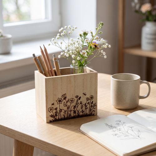 Träask pennhållare skrivbordsarrangör natur 14×8×12cm | Floristik24.se
