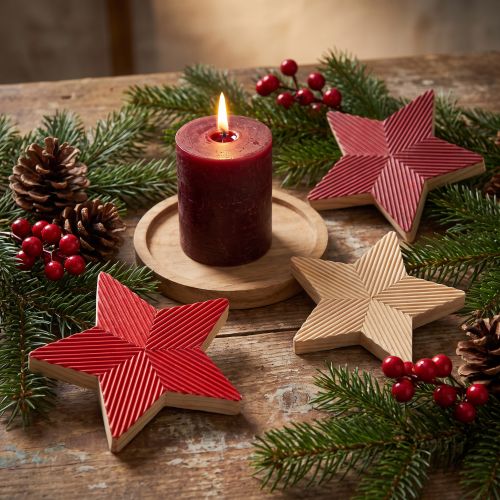 Stjärnor trä julstjärnor räfflad röd natur 11cm 3 st | Floristik24.se