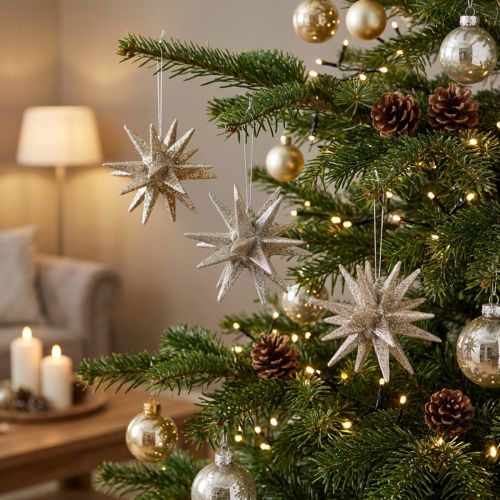 Stjärnor med glimmerchampagne 11,5cm 4 st | Floristik24.se