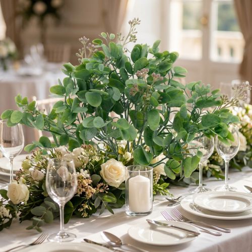 Bröllop dekoration eukalyptus grenar med blommor dekorativ bukett grön, rosa 26cm | Floristik24.se
