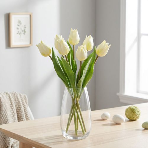 Dekorativa Tulpaner Konstgjorda Blommor Vit Kräm 20cm 6 st | Floristik24.se