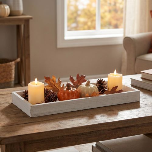 Träbricka vit dekorativ bricka shabby chic trä 35×15×3cm | Floristik24.se