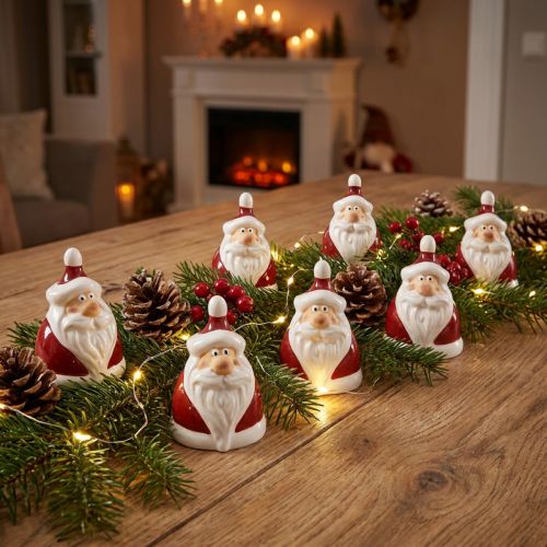 Keramisk jultomtefigur, röd och vit, 6,4cm – Festlig juldekoration – 6 st | Floristik24.se