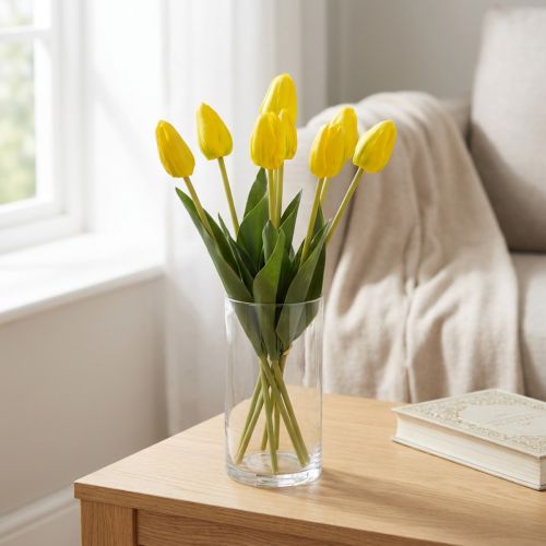 Artikel Konstgjorda tulpanblommor för realistisk vårdekoration i vardagsrum eller kontor, 40 cm, 7 stycken