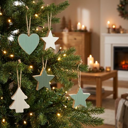 Julgranshänge i trä, hjärt-gran-stjärna, mintgrön-vit, 4,5 cm, 9 delar - Juldekoration | Floristik24.se