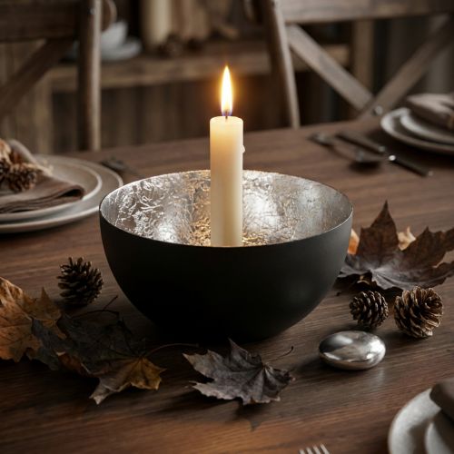 Ljusstake Svart Silver Stickljusstake Ø10cm H5cm | Floristik24.se