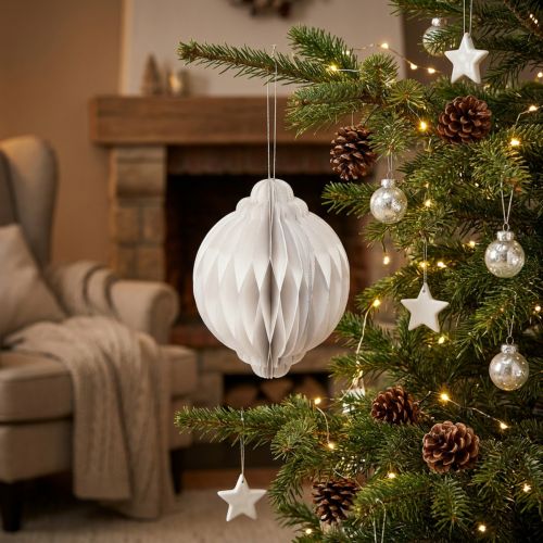 Honeycomb boll julkula papper vit FSC Ø15cm H20cm | Floristik24.se