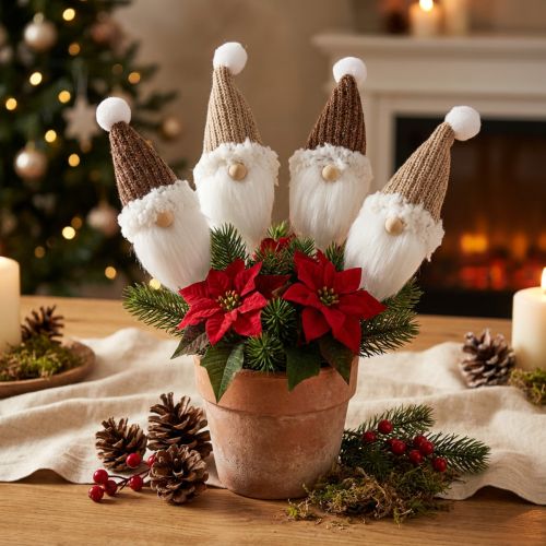 Dekorativ pluggtomte jul vit brun 4x11cm 4 st | Floristik24.se