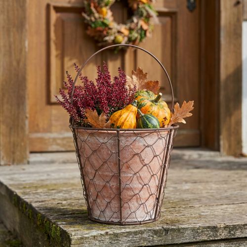 Handtag för blomkruka i keramik, metall, brun, Ø18cm | Floristik24.se