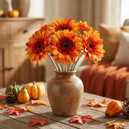 Konstgjord gerberablomma, konstgjord blomma orange Ø11cm 50cm | Floristik24.se