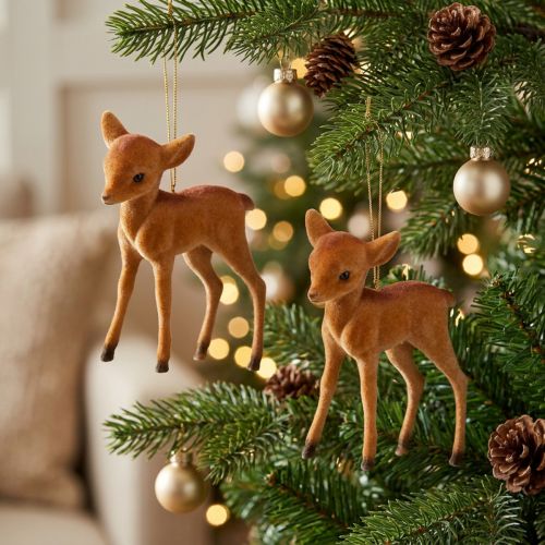 Dekorativ figur ren ung brun 7,5cm flockad 2 st | Floristik24.se