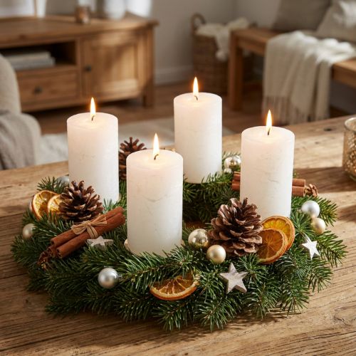 Enfärgade blockljus, vita, 70x120mm, set om 4, för dekoration, bröllop och advent | Floristik24.se