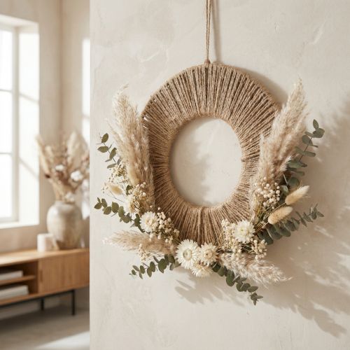 Dekorativ ring med jutesnöre för bohemisk inredning och kreativ design | Floristik24.se