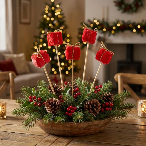 Blomplugg julpaket dekoration röd 2,5cm 15 st | Floristik24.se