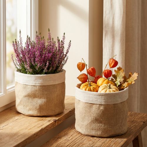 Planterkorg Jute Tyg Korg Utensilo Naturlig Ø21cm H19cm 3st | Floristik24.se