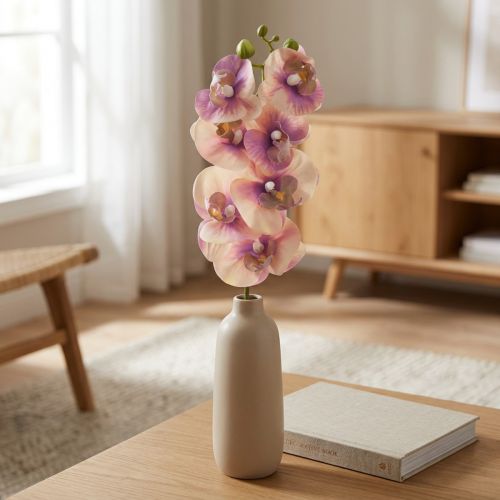 Artikel Orkidé Phalaenopsis konstgjord 7 blommor lila kräm 73cm