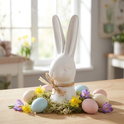 Kaninhuvuddekoration Påskharen vit kaninkeramik 17cm | Floristik24.se