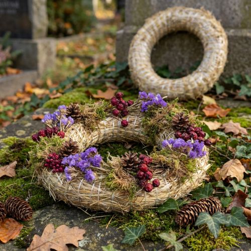 Sugrörskrans tom 35 cm Robust DIY-dekorationsset med 2 delar | Floristik24.se